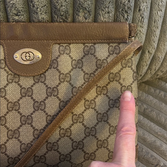 Gucci Vintage Crossbody Coated Canvas Shoulder Bag GG Monogram Leather Trim - Picture 14 of 17